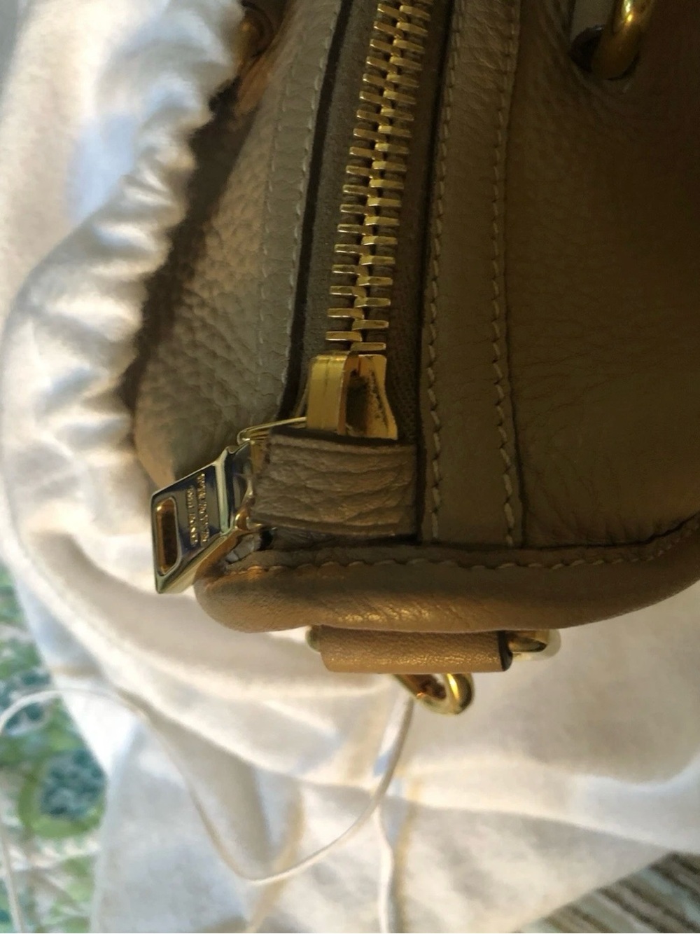 Prada Taupe Pebbled Leather Satchel with Gold Hardware - Picture 6 of 15